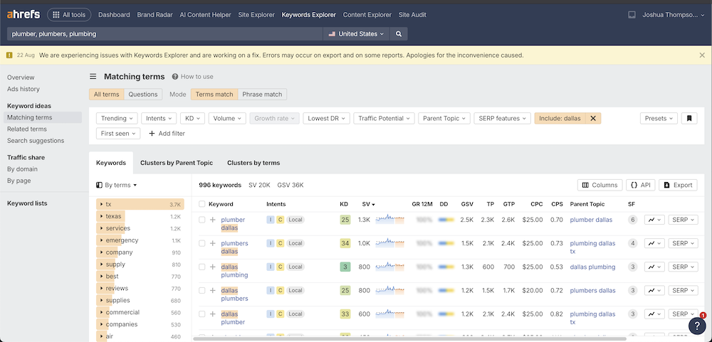 using ahrefs to target local seo city landing page terms and services together 2