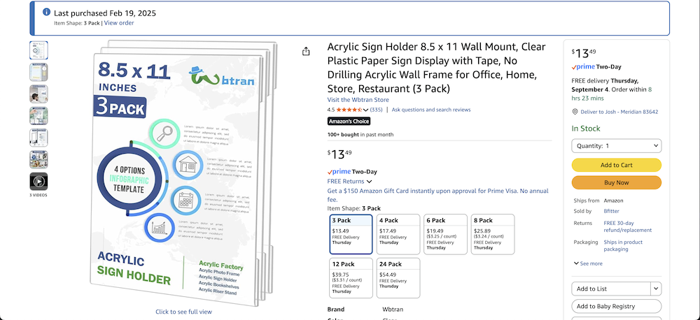 Amazon sign holder for Google business profile verification