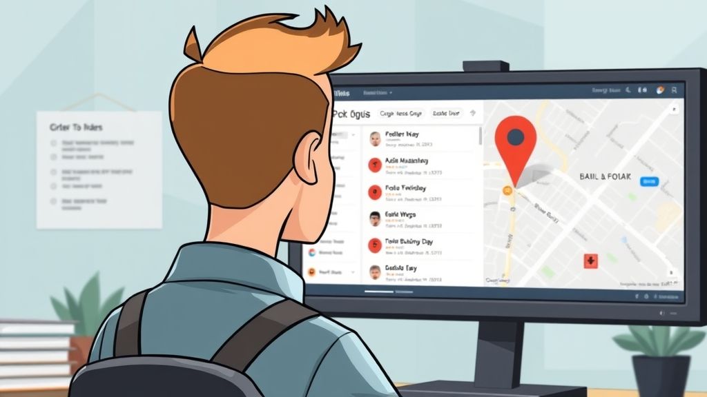 Business Owner looking at google maps listings