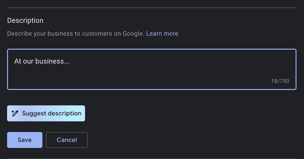 Optimizing your GBP Description
